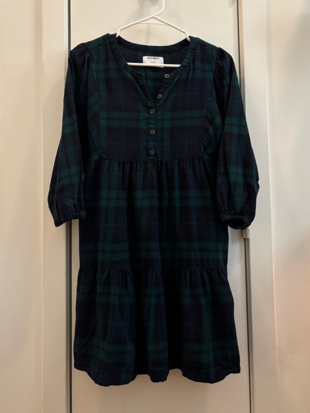 100% Cotton Green Plaid Tiered Dress